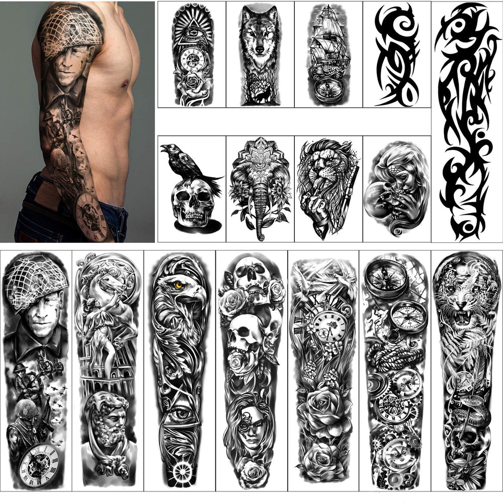 Yazhiji tatouage temporaire bras complet, rendu réaliste pour un look instantané et durable.