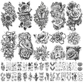 Yazhiji tatouage temporaire fleurs roses et libellules, effet durable sur la peau.