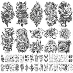 Yazhiji tatouage temporaire fleurs roses et libellules, effet durable sur la peau.