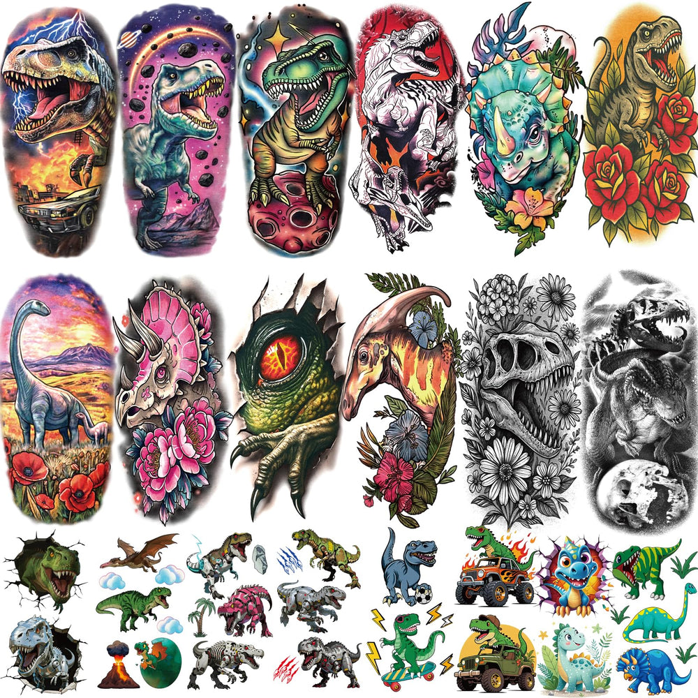 Tatouage Yazhiji grand format dinosaure, idéal pour les fêtes d’anniversaire.