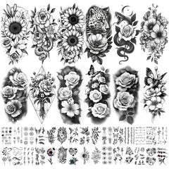 Tatouages Yazhiji fleurs sur le bras, effet estival durable.