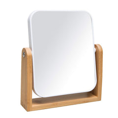 Miroir YEAKE en bambou avec base naturelle pour un maquillage précis.
