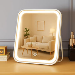 YEKKOPT Miroir vanité rechargeable avec lumière allumée, idéal pour un maquillage précis.