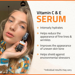Yeouth sérum vitamine C, application quotidienne, peau plus lumineuse et uniforme.