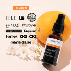 Yeouth sérum vitamine C avec hyaluronique, flacon mis en valeur et hydratation longue durée.