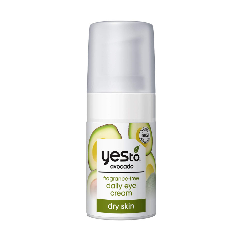 Yes To Avocado Eye Cream, bouteille visible, hydratation douce du contour des yeux.