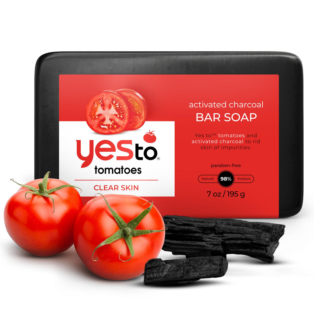 Yes To Tomatoes Charcoal Bar Soap embaliage élégant et detoxifiant pour visage et corps