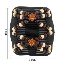 Pince Yeshan bois et perles, idéale pour chignon rapide.