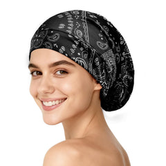 Bonnet YFONG en soie de mûrier noir offrant douceur nocturne et protection des cheveux.
