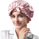 Bonnet YFONG en soie mulberry double couche rose pour des nuits douces et hydratantes