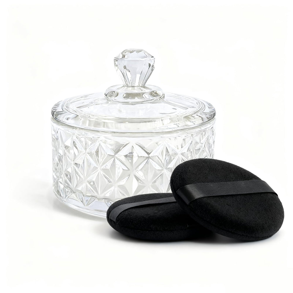 YINGMAN grand pouf à poudre pour le corps avec conteneur en verre, pratique et facile d'utilisation.