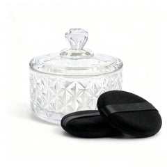 YINGMAN grand pouf à poudre pour le corps avec conteneur en verre, pratique et facile d'utilisation.