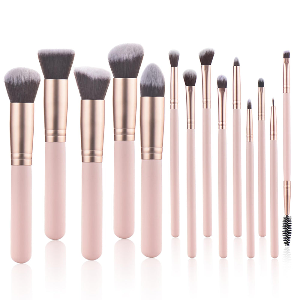 Ensemble YJ-Anyue de 14 pinceaux rose, pour un maquillage précis et agréable.