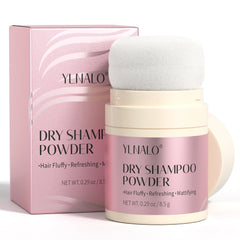 YLNALO poudre sèche cheveux matte en flacon montrant le design et l’allure naturelle