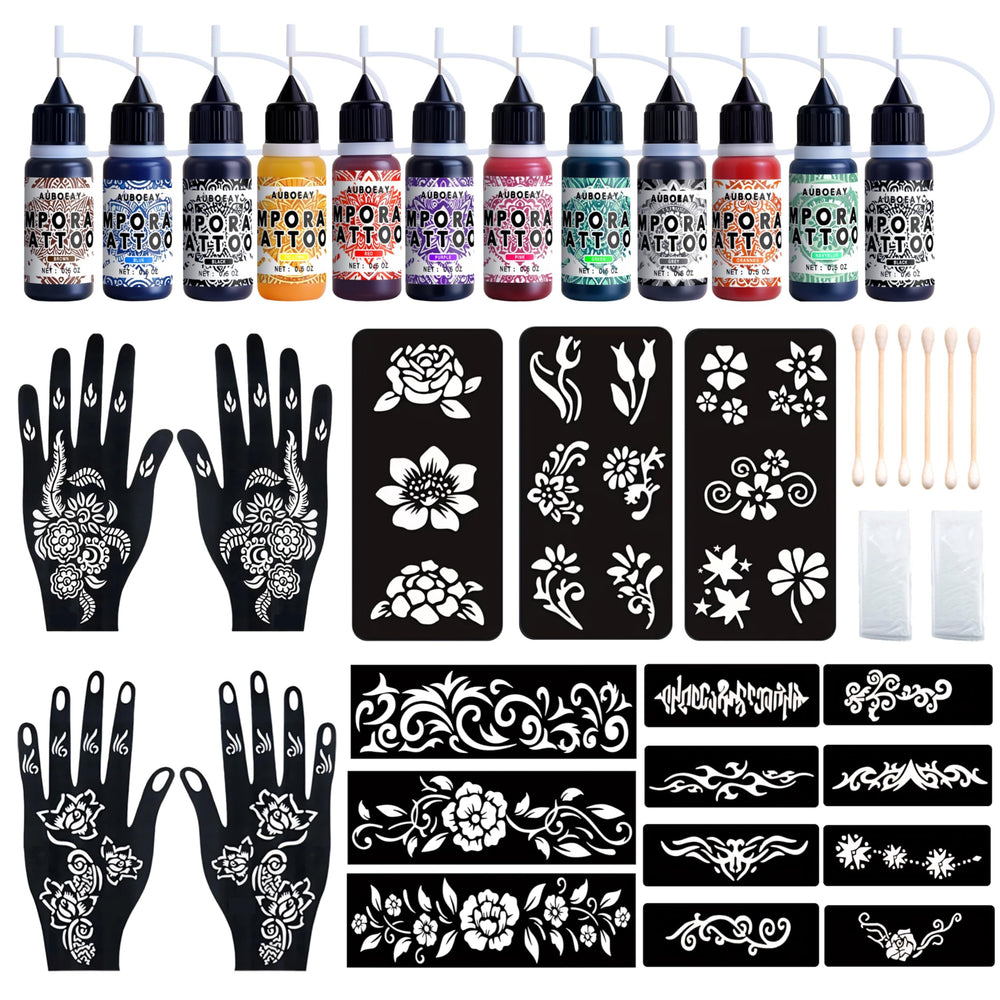 YoEALABY kit tatouage temporaire avec 12 bouteilles, idéal pour création maison.