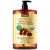 Yoken huile jojoba pure – bouteille 16oz pour hydratation globale.