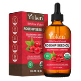 Huile Yoken rose musquée pour visage, flacon élégant et absorption rapide.
