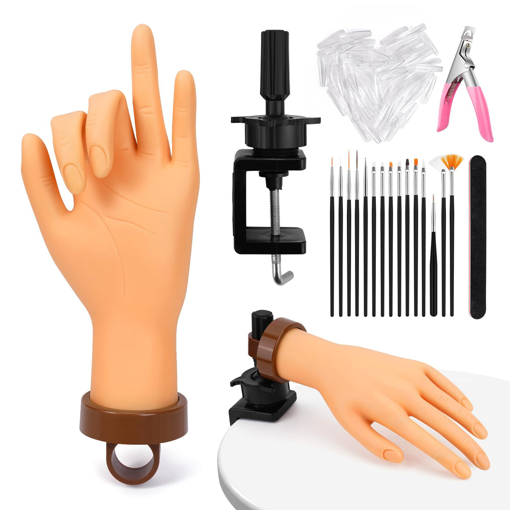Main Yokilly de pratique pour ongles acryliques avec pince, toucher réaliste.