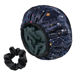 Yonchic bonnet de douche satin bleu marine astral garde les cheveux au sec.