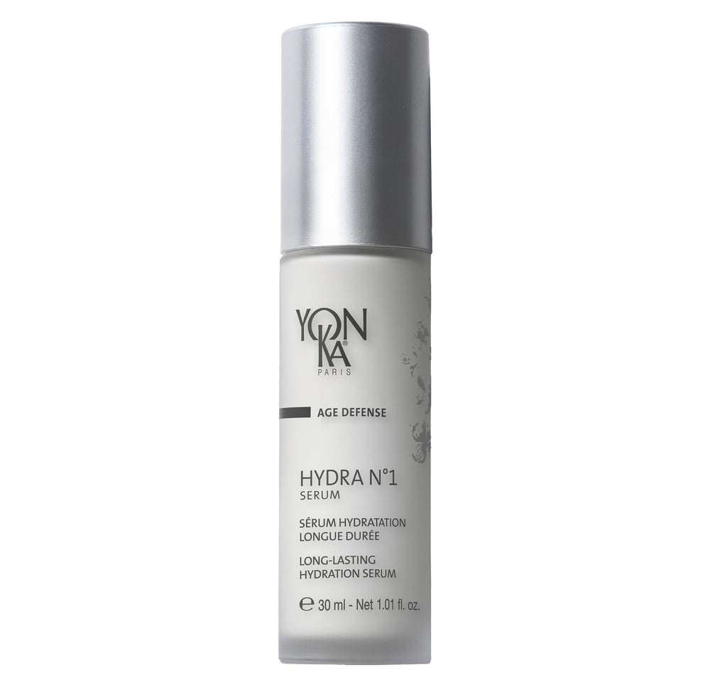 Bouteille Yon-Ka Age Defense Hydra N°1 Sérum, hydratation durable pour peaux sèches.