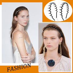 Bandeau YONOY dent-requin zigzag noir brillant porté en coiffure quotidienne