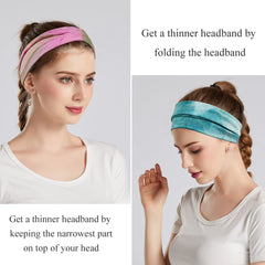 Bandeau YONUF vert imprimé multicolore, polyvalents pour yoga ou course.