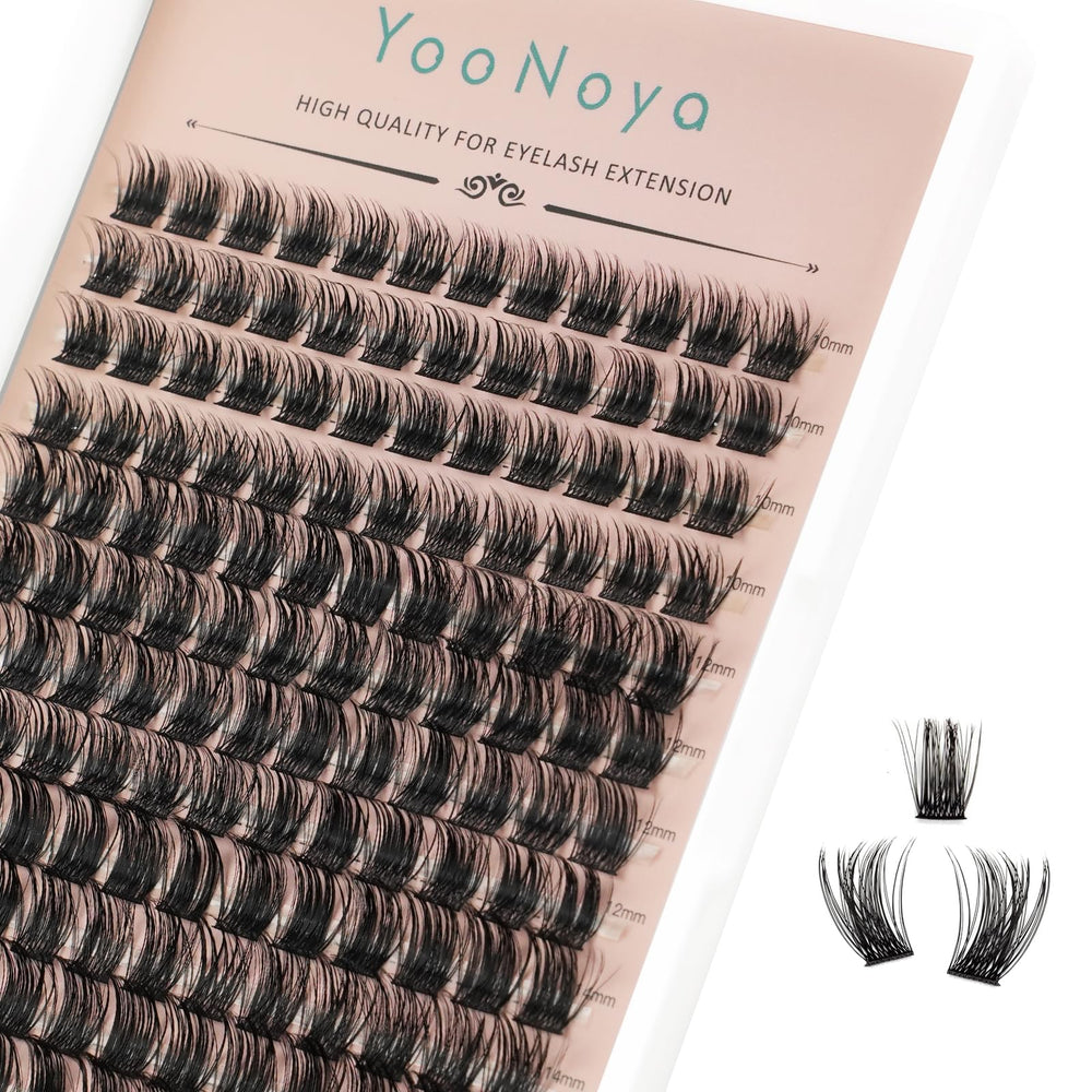 YOONOYA grappes cils 144 pièces, mélange 10-14 mm, rendu naturel et durable.