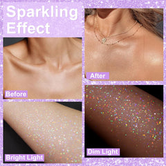 Yosca paillettes holographiques argent, effet iridescent sur peau et cheveux.