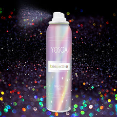 Spray pailleté YOSCA sur bouteille 150 ml, prêt pour des éclats scintillants.
