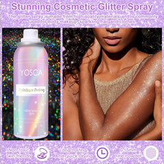 Yosca spray paillettes cheveux, brillance argentée idéale pour les fêtes.