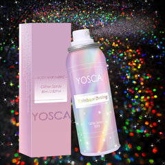 Yosca spray paillettes pour le corps, brillance subtile et durable.