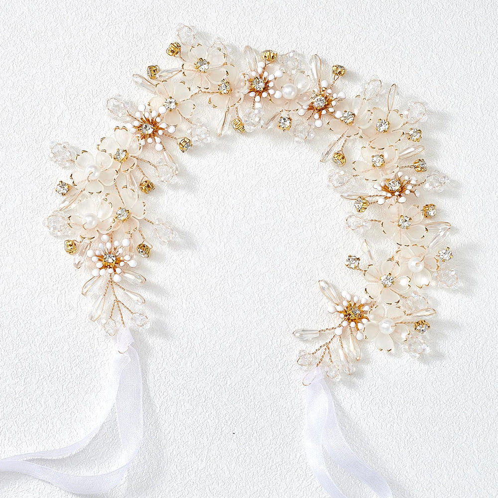 YOUlDIANZI couronne princesse fleurs perles, idéale pour un mariage élégant.