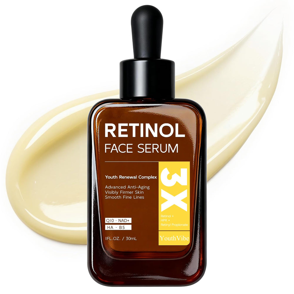 Sérum rétinol YouthVibe en flacon pompe, hydratation durable.