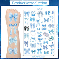 Motifs bleus variés pour tatouages Yoyuspy, parfaits pour tenues et fêtes.