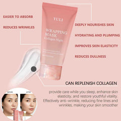 Masque collagène en action sur le visage, absorption possible des actifs.