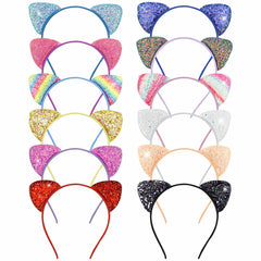 Yuntop serre-tête oreilles-chat sequin arc-en-ciel, léger et confortable au quotidien.