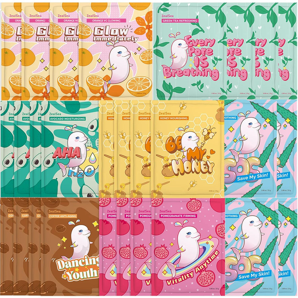 ZealSea ensemble 28 masques visage: hydratation et éclat pour tous types de peau.