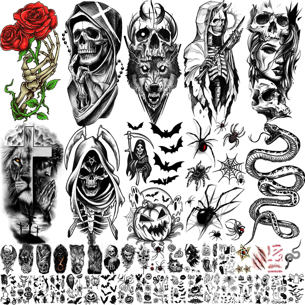 Tatouages Zeecdatoo fête d'Halloween ensemble 52 feuilles pour costumes.