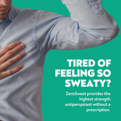 ZeroSweat Antiperspirant Déodorant, application visible, contrôle durable de la transpiration.