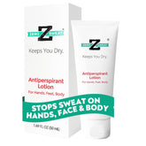 ZeroSweat Lotion — bouteille montrée, protection anti-transpirante durable