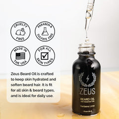 ZEUS huile barbe – brillance légère sans résidu gras.