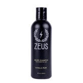 ZEUS Shampoing barbe en bouteille avec Vanille Rhum pour une fraîcheur durable.