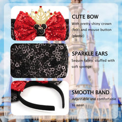 Zhezesmila cote bandeau oreilles souris paillettes couronne, vue latérale élégante et légère.