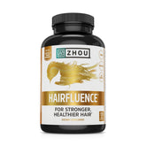 Zhou Hairfluence : bouteille de compléments biotine pour soutenir la croissance des cheveux.
