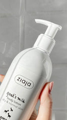Lait Ziaja au chèvre, texture crème onctueuse pour nourrir la peau.