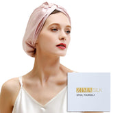 Bonnet ZIMASILK en soie rose, avant, douceur enveloppante pour le sommeil.