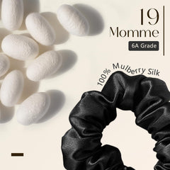 ZIMASILK scrunchie en soie noire 19 momme, maintien confortable.