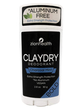 Zion Health ClayDry Bold Charbon Menthe, déodorant stick, fraîcheur durable et neutralisation des odeurs.