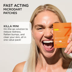 Application du patch ZitSticka Killa Mini sur le visage pour cibler l’imperfection.