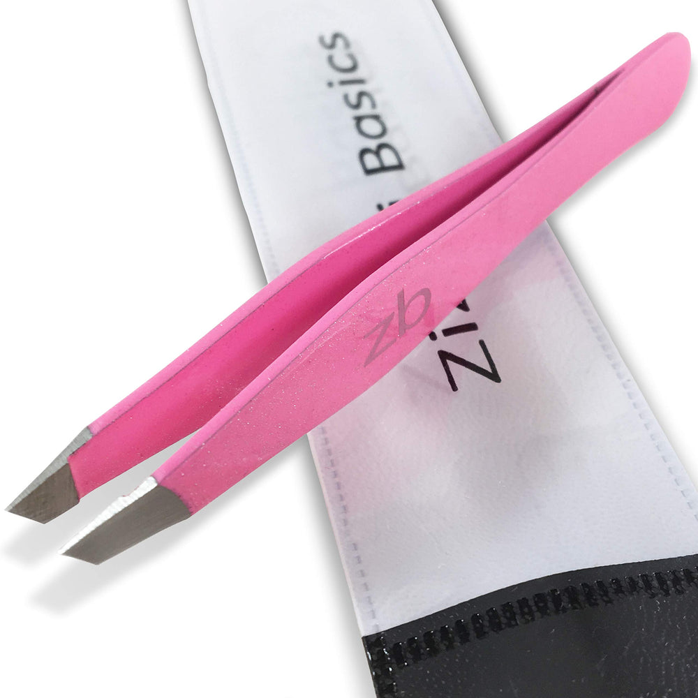 Pinces Zizzili Basics à pointe inclinée en inox rose, précision fiable pour les sourcils.